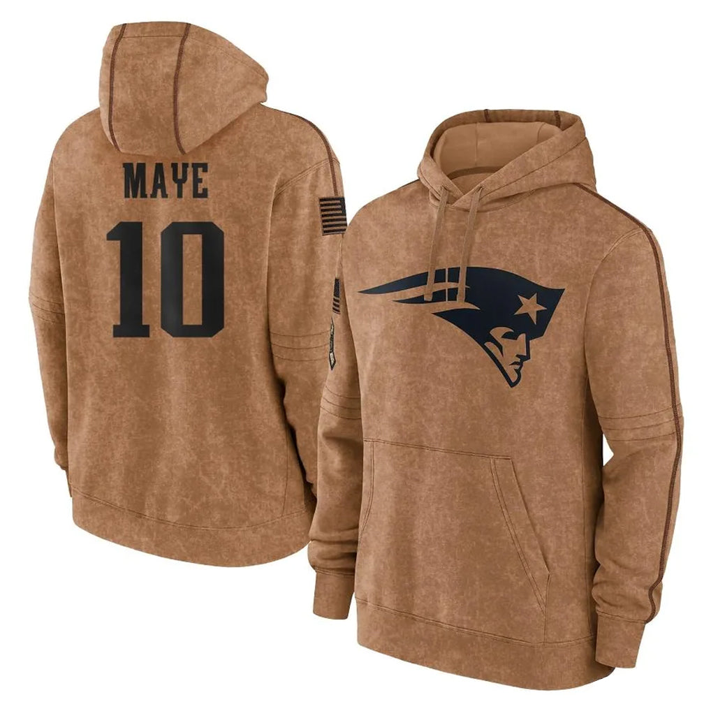 Cooneas NE.Patriots #10 Drake Maye Player Brown Salute to Service Pullover Hoodies Limited Game Stitched Jerseys