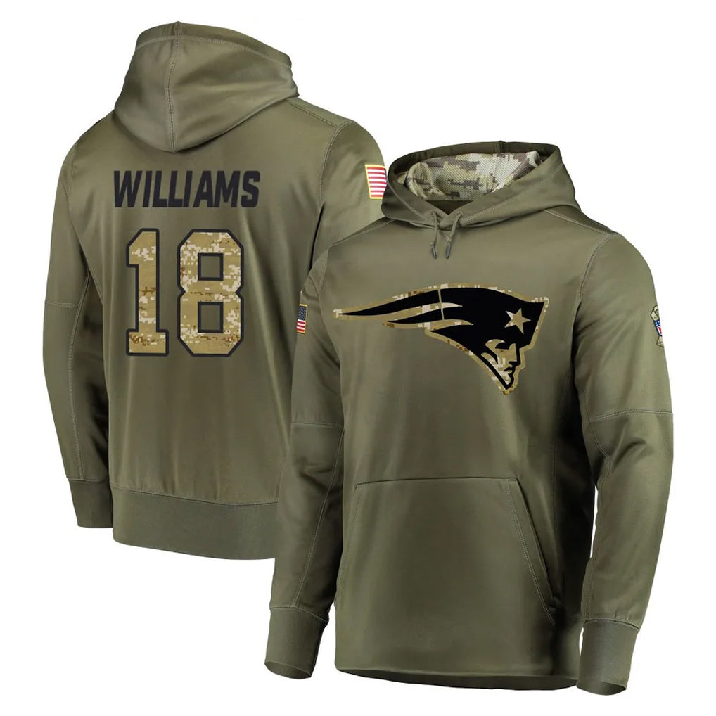 Cooneas NE.Patriots #18 Kyle Williams Player Olive Salute to Service Pullover Hoodies Home Game Stitched Jerseys
