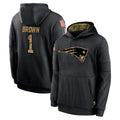 Cooneas NE.Patriots #1 A.J. Brown Player Black Salute to Service Hoodies Limited Game Stitched Jerseys