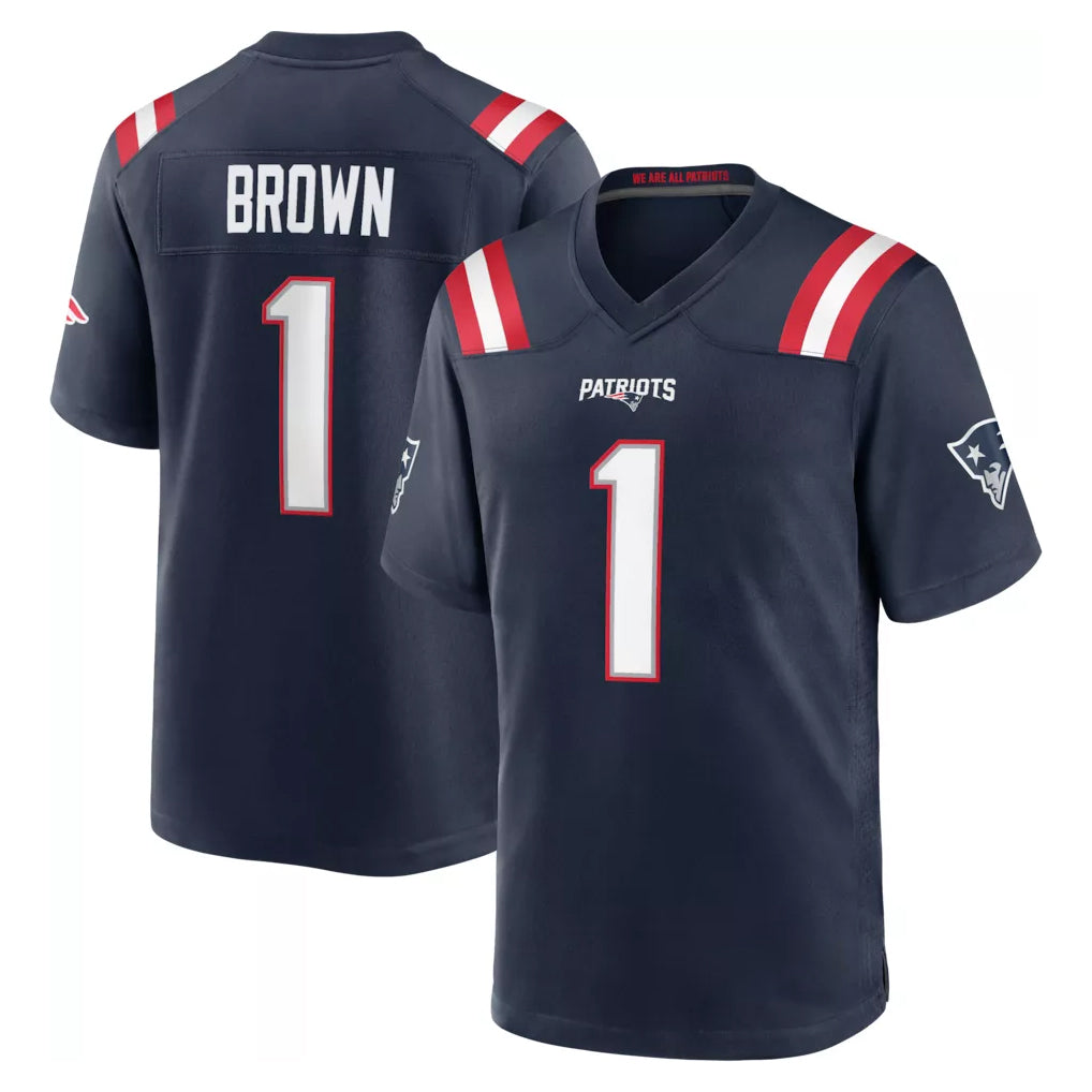 Cooneas NE.Patriots #1 A.J. Brown Player Navy Home Game Stitched Jerseys