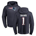 Cooneas NE.Patriots #1 A.J. Brown Player Navy LOGO Pullover Hoodies Home Game Stitched Jerseys