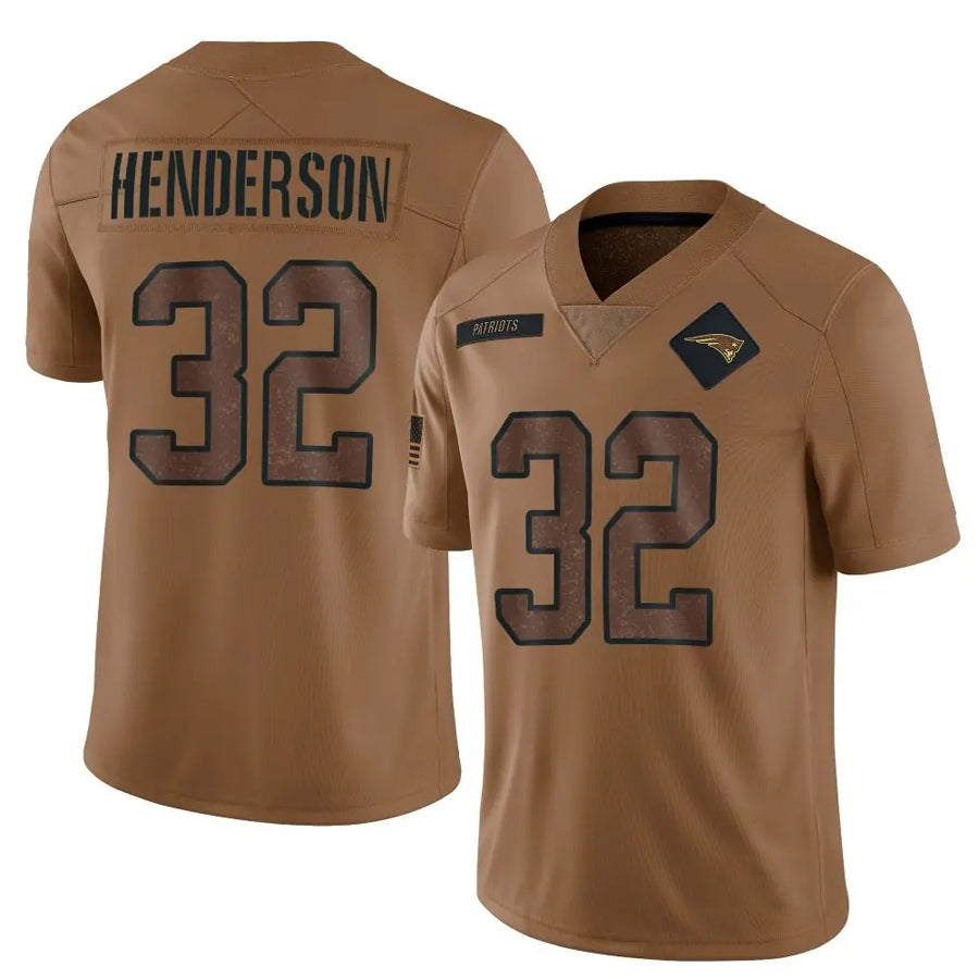 Cooneas NE.Patriots #32 TreVeyon Henderson Player Salute To Service Limited Brown Stitched Jerseys