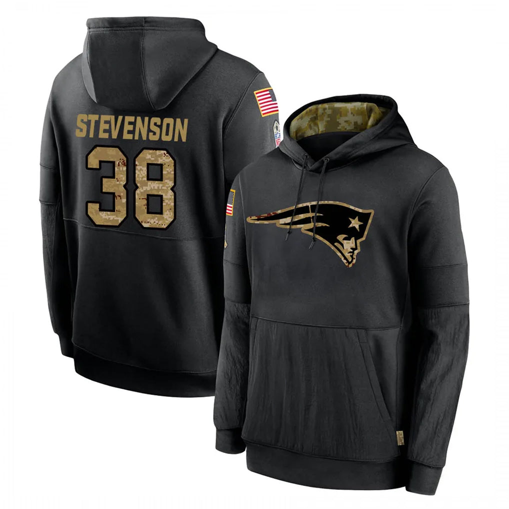 Cooneas NE.Patriots #38 Rhamondre Stevenson Player Black Salute to Service Hoodies Limited Game Stitched Jerseys