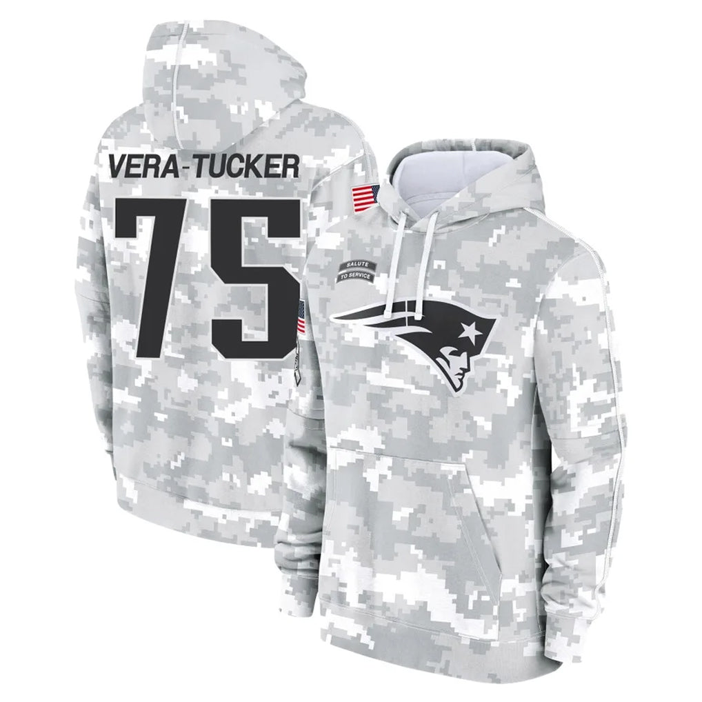 Cooneas NE.Patriots #75 Alijah Vera-Tucker Player Arctic Camo Salute to Service Pullover Hoodies Limited Game Stitched Jerseys