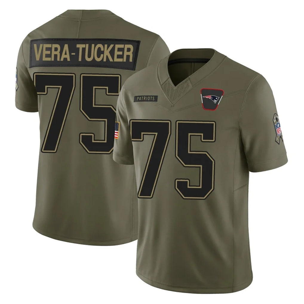 Cooneas NE.Patriots #75 Alijah Vera-Tucker Player Olive 2025 Salute To Service Limited Stitched Jerseys