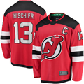Cooneas N.Jersey Devils #13 Nico Hischier Red Captain Patch Home Breakaway Jerseys