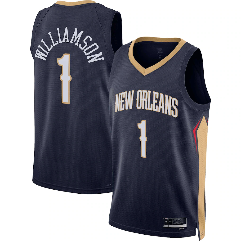 Cooneas NO.Pelicans #1 Zion Williamson Navy Swingman Stitched Jerseys- Icon Edition