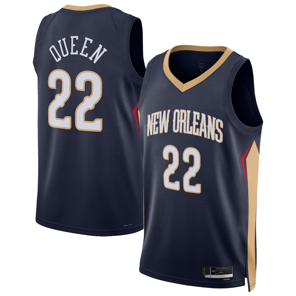 Cooneas NO.Pelicans #22 Derik Queen Navy Swingman Stitched Jerseys- Icon Edition