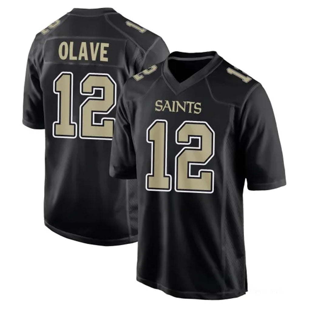 Cooneas NO.Saints #12 Chris Olave Player Black Carbon Fashion Home Game Stitched Jerseys