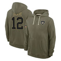 Cooneas NO.Saints #12 Chris Olave Player Olive Salute to Service Pullover Hoodies Limited Stitched Jerseys