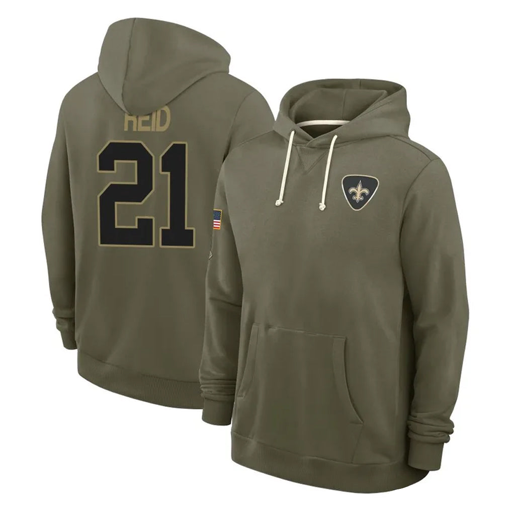 Cooneas NO.Saints #21 Justin Reid Player Olive Salute to Service Pullover Hoodies Limited Stitched Jerseys