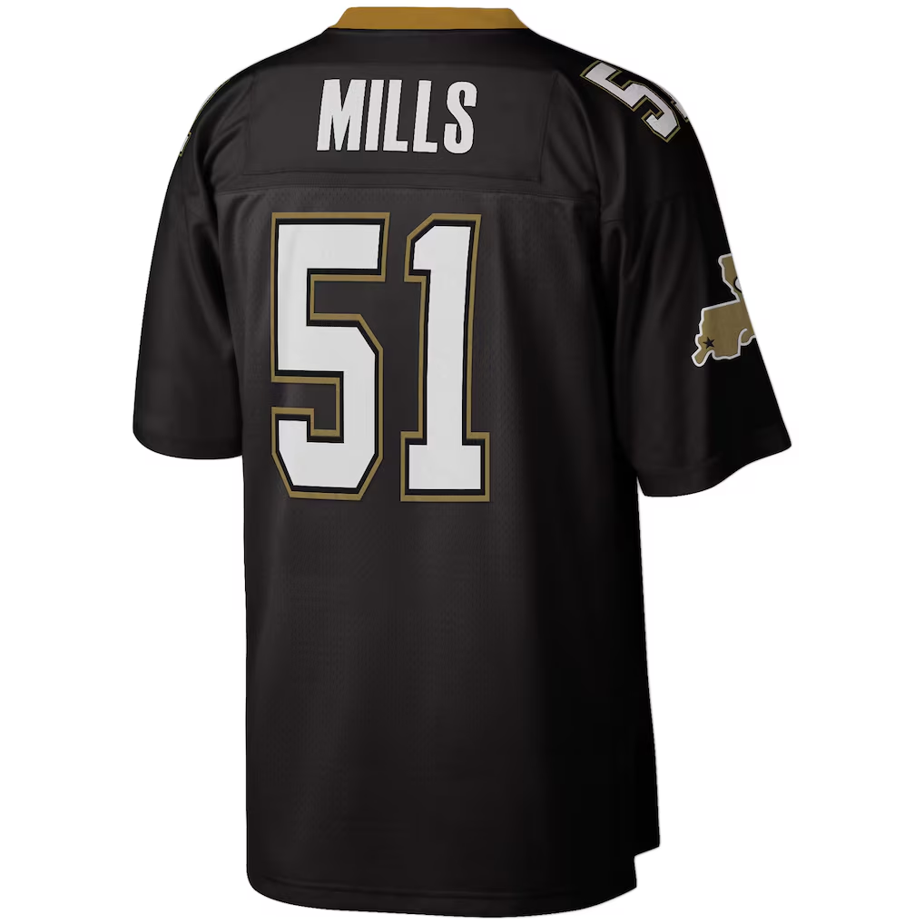 Cooneas NO.Saints  #51 Sam Mills Mitchell & Ness Black Legacy Replica Stitched Puhic Jersey