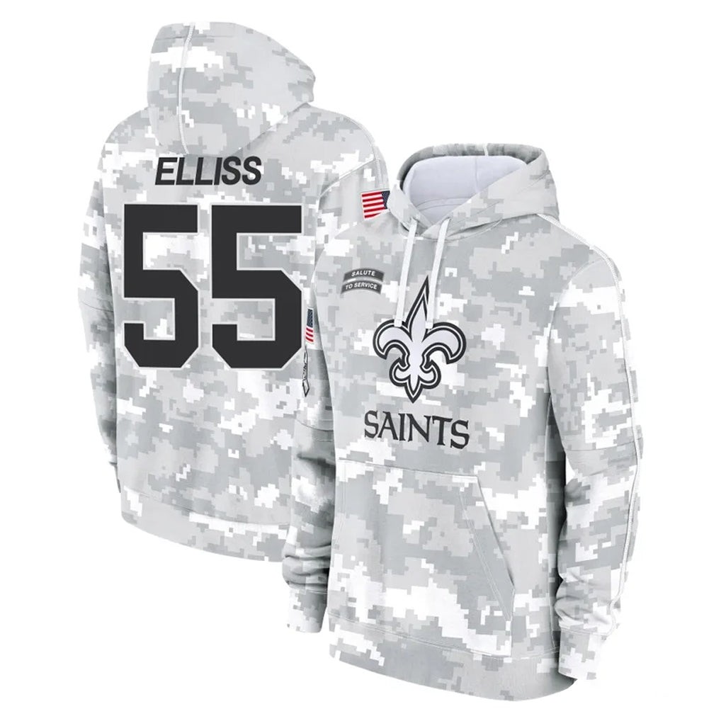 Cooneas NO.Saints #55 Kaden Elliss Player Arctic Camo Salute to Service Pullover Hoodies Limited Game Stitched Jerseys