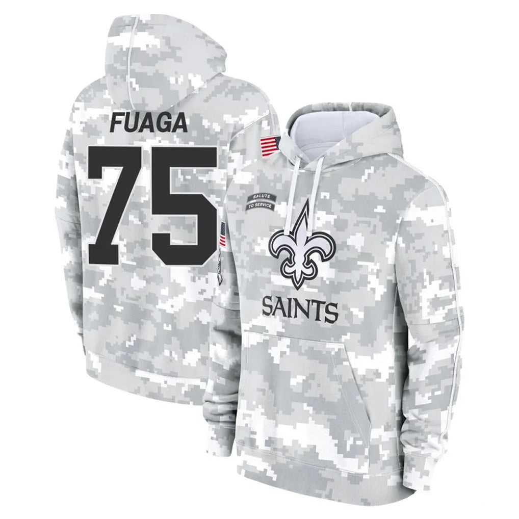 Cooneas NO.Saints #75 Taliese Fuaga Player Arctic Camo Salute to Service Pullover Hoodies Limited Game Stitched Jerseys