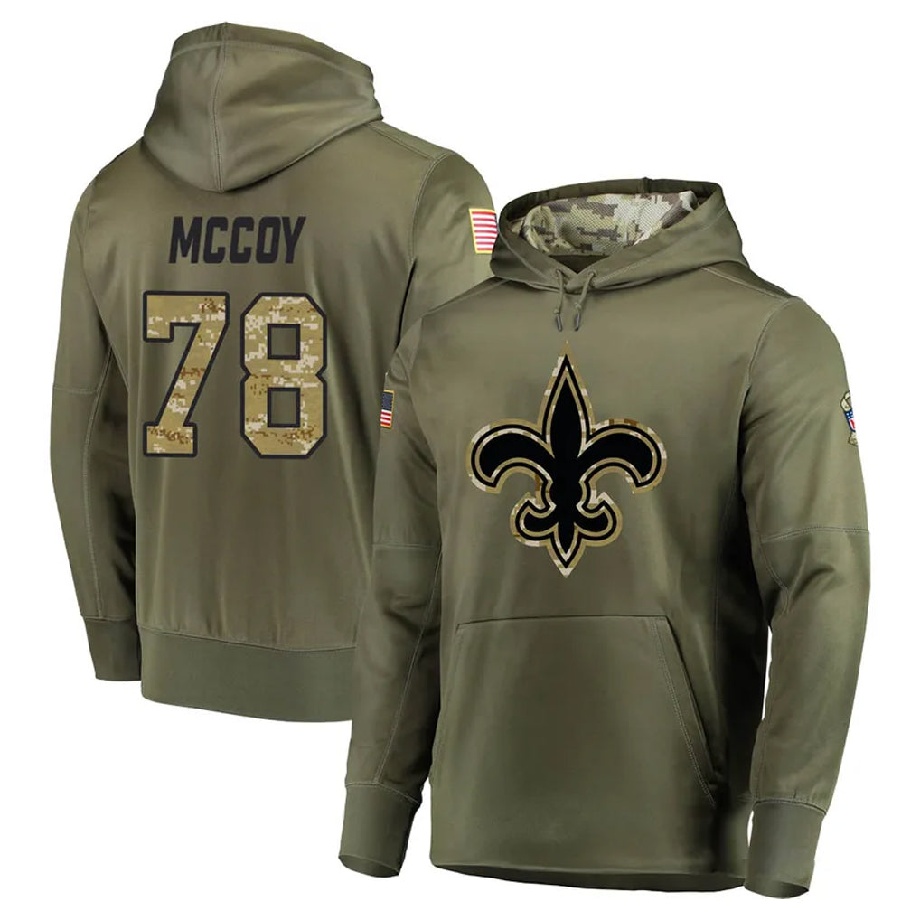 Cooneas NO.Saints #78 Erik McCoy Player Olive Salute to Service Pullover Hoodies Home Game Stitched Jerseys