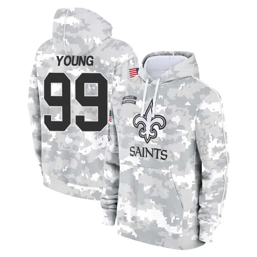 Cooneas NO.Saints #99 Chase Young Player Arctic Camo Salute to Service Pullover Hoodies Limited Game Stitched Jerseys