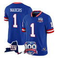 Cooneas NY.Giants #1 Malik Nabers Player Royal 100th Season & State Patch Vapor Limited Home Game Stitched Jerseys