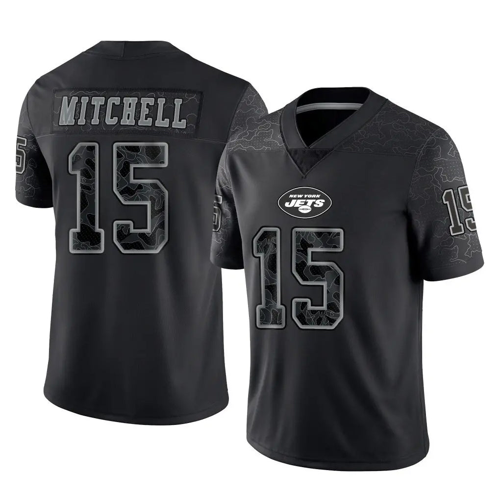 Cooneas NY.Jets #15 Adonai Mitchell Player Stealth Black Limited Reflective Home Game Stitched Jerseys