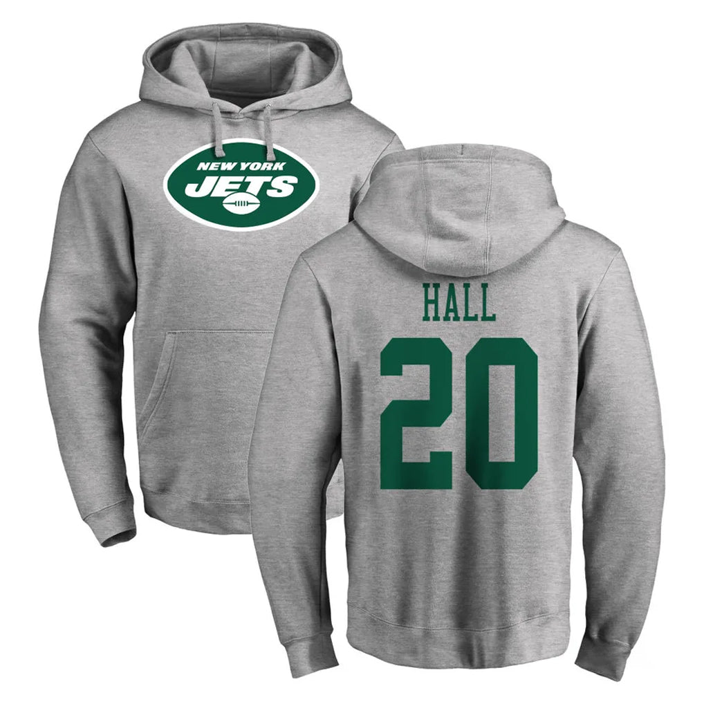 Cooneas NY.Jets #20 Breece Hall Player Gray LOGO Pullover Hoodies Limited Game Stitched Jerseys