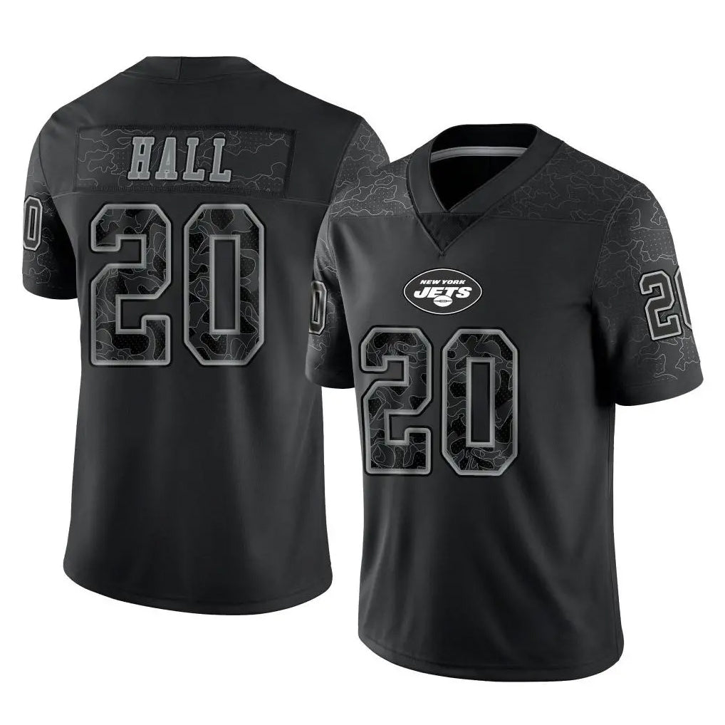 Cooneas NY.Jets #20 Breece Hall Player Stealth Black Limited Reflective Home Game Stitched Jerseys