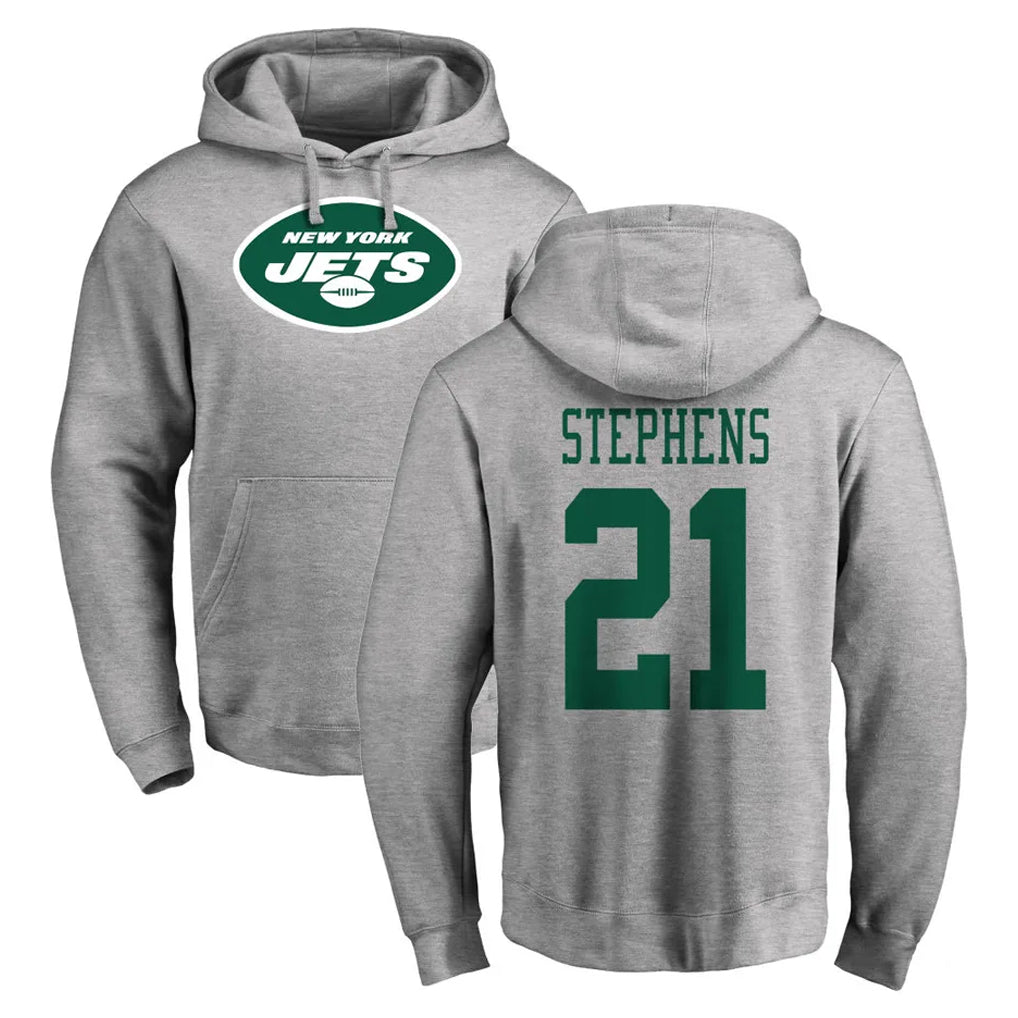 Cooneas NY.Jets #21 Brandon Stephens Player Gray LOGO Pullover Hoodies Limited Game Stitched Jerseys