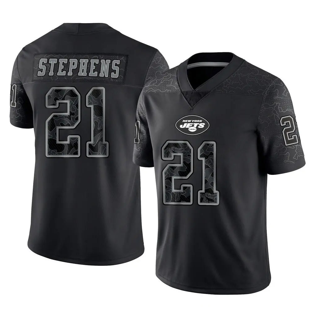 Cooneas NY.Jets #21 Brandon Stephens Player Stealth Black Limited Reflective Home Game Stitched Jerseys