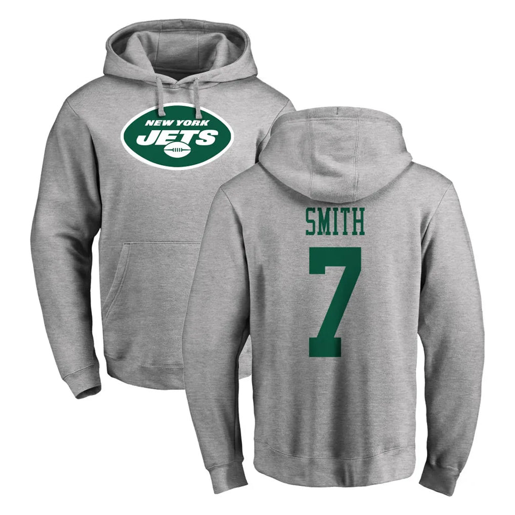 Cooneas NY.Jets #7 Geno Smith Player Gray LOGO Pullover Hoodies Limited Game Stitched Jerseys