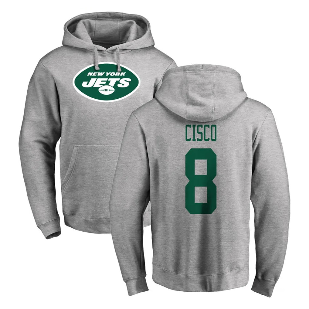 Cooneas NY.Jets #8 Andre Cisco Player Gray LOGO Pullover Hoodies Limited Game Stitched Jerseys