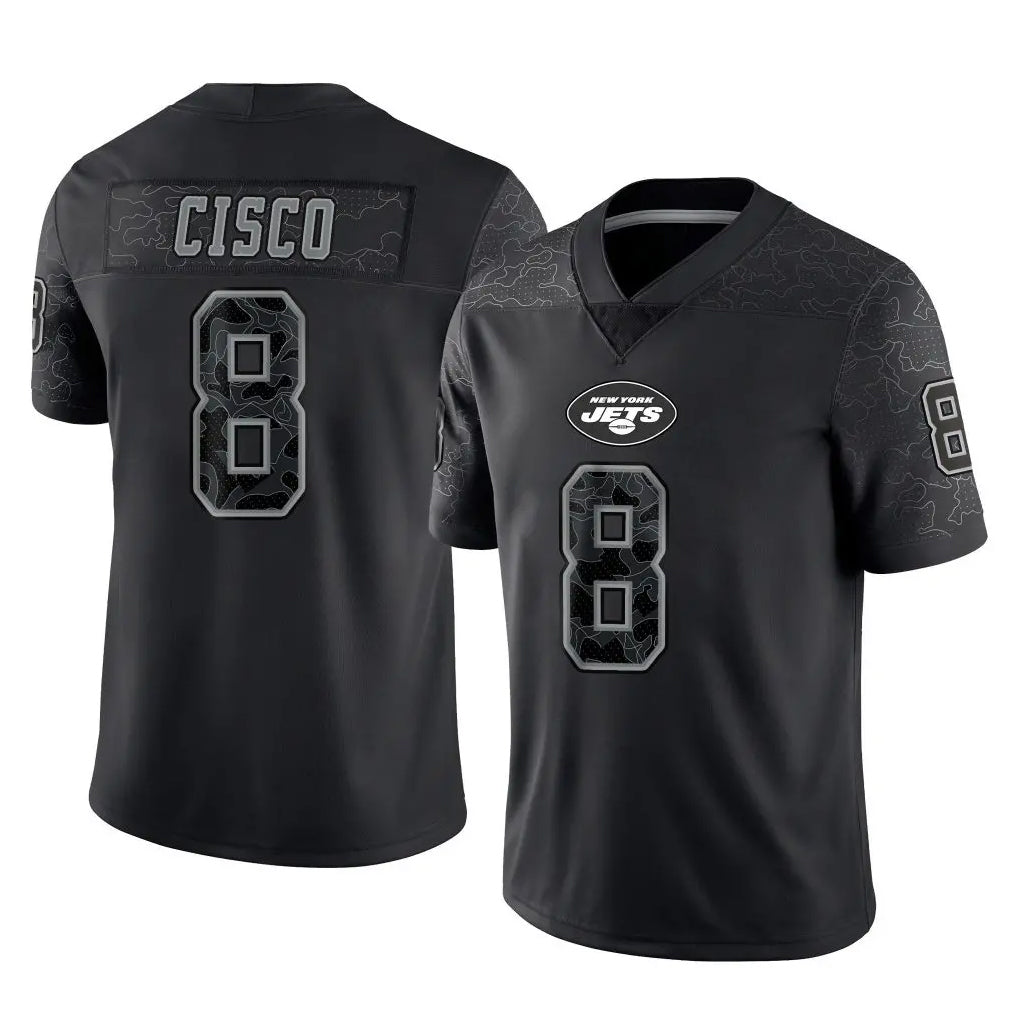 Cooneas NY.Jets #8 Andre Cisco Player Stealth Black Limited Reflective Home Game Stitched Jerseys