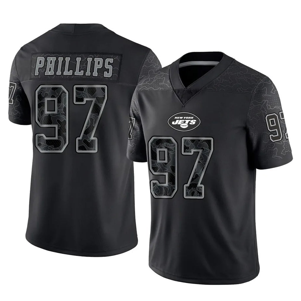 Cooneas NY.Jets #97 Harrison Phillips Player Stealth Black Limited Reflective Home Game Stitched Jerseys