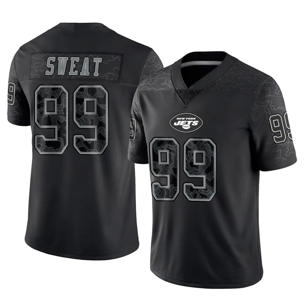 Cooneas NY.Jets #99 T'Vondre Sweat Player Stealth Black Limited Reflective Home Game Stitched Jerseys