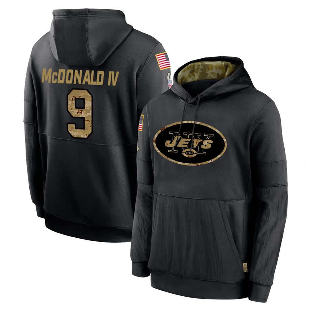 Cooneas NY.Jets #9 Will McDonald IV Player Black Salute to Service Hoodies Limited Game Stitched Jerseys