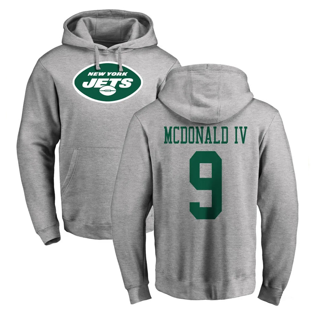 Cooneas NY.Jets #9 Will McDonald IV Player Gray LOGO Pullover Hoodies Limited Game Stitched Jerseys