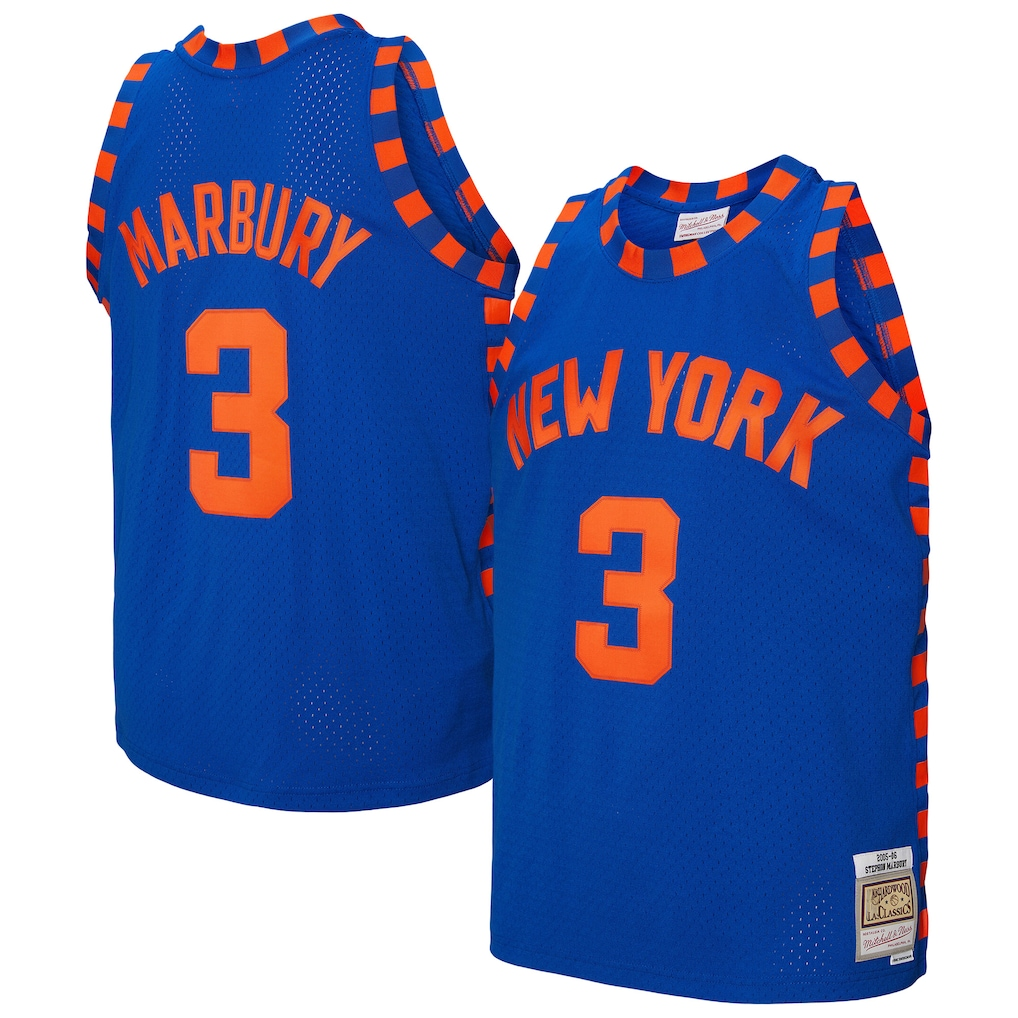Cooneas NY.Knicks #3 Stephon Marbury Mitchell & Ness Blue 200506 Hardwood Classics Swingman Jerseys