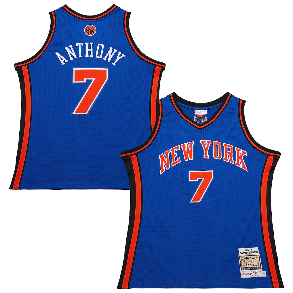 Cooneas NY.Knicks #7 Carmelo Anthony Mitchell & Ness Blue 201011 Hardwood Classics Authentic Jerseys