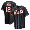 Cooneas NY.Mets #12 Francisco Lindor Player Black Fashion Out Game Stitched Jerseys