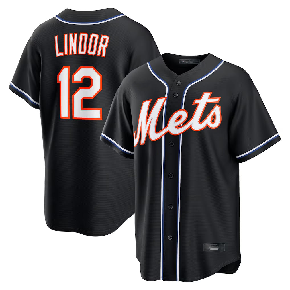 Cooneas NY.Mets #12 Francisco Lindor Player Black Fashion Out Game Stitched Jerseys