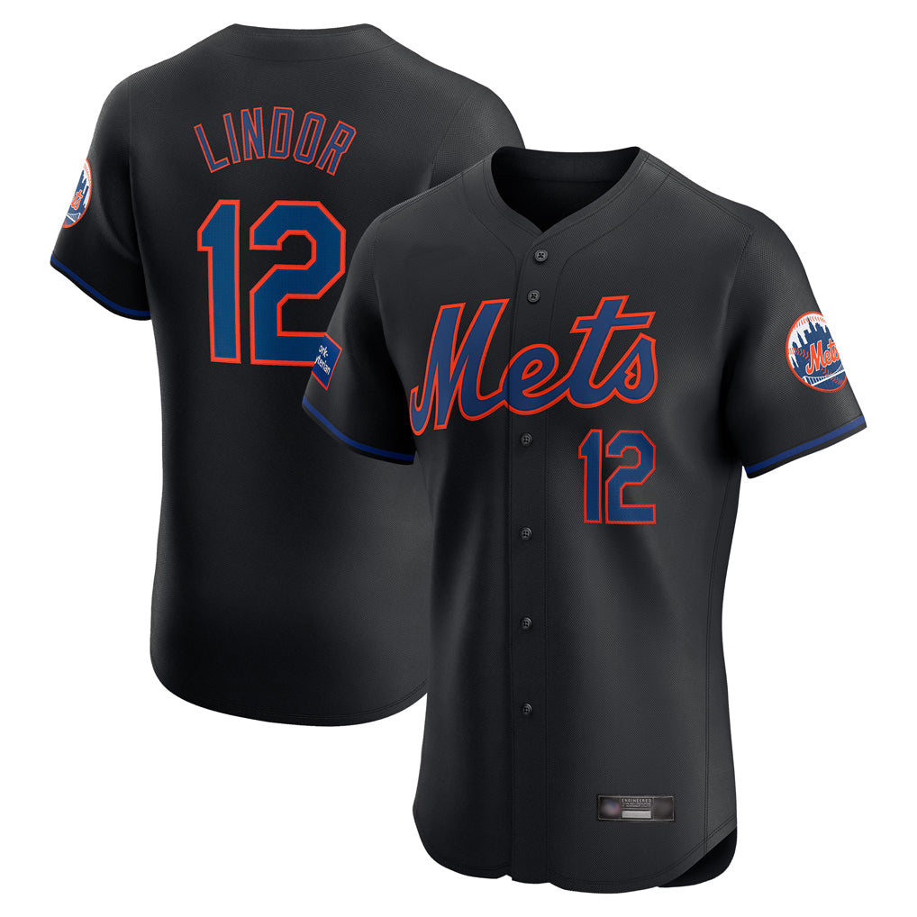 Cooneas NY.Mets #12 Francisco Lindor Player Black Home Limited Elite Stitched Jerseys
