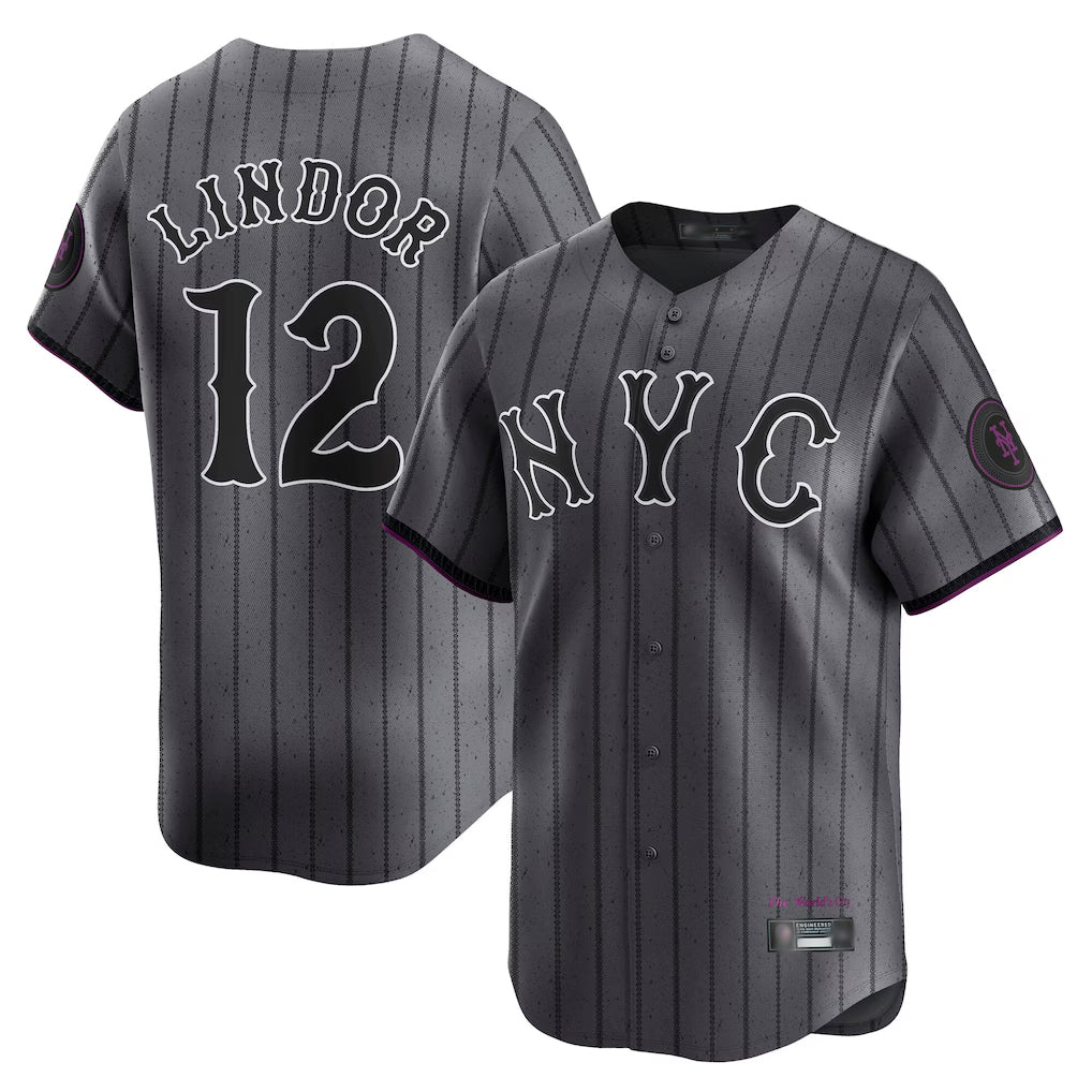 Cooneas NY.Mets #12 Francisco Lindor Player Gray City Connect Limited Stitched Jerseys