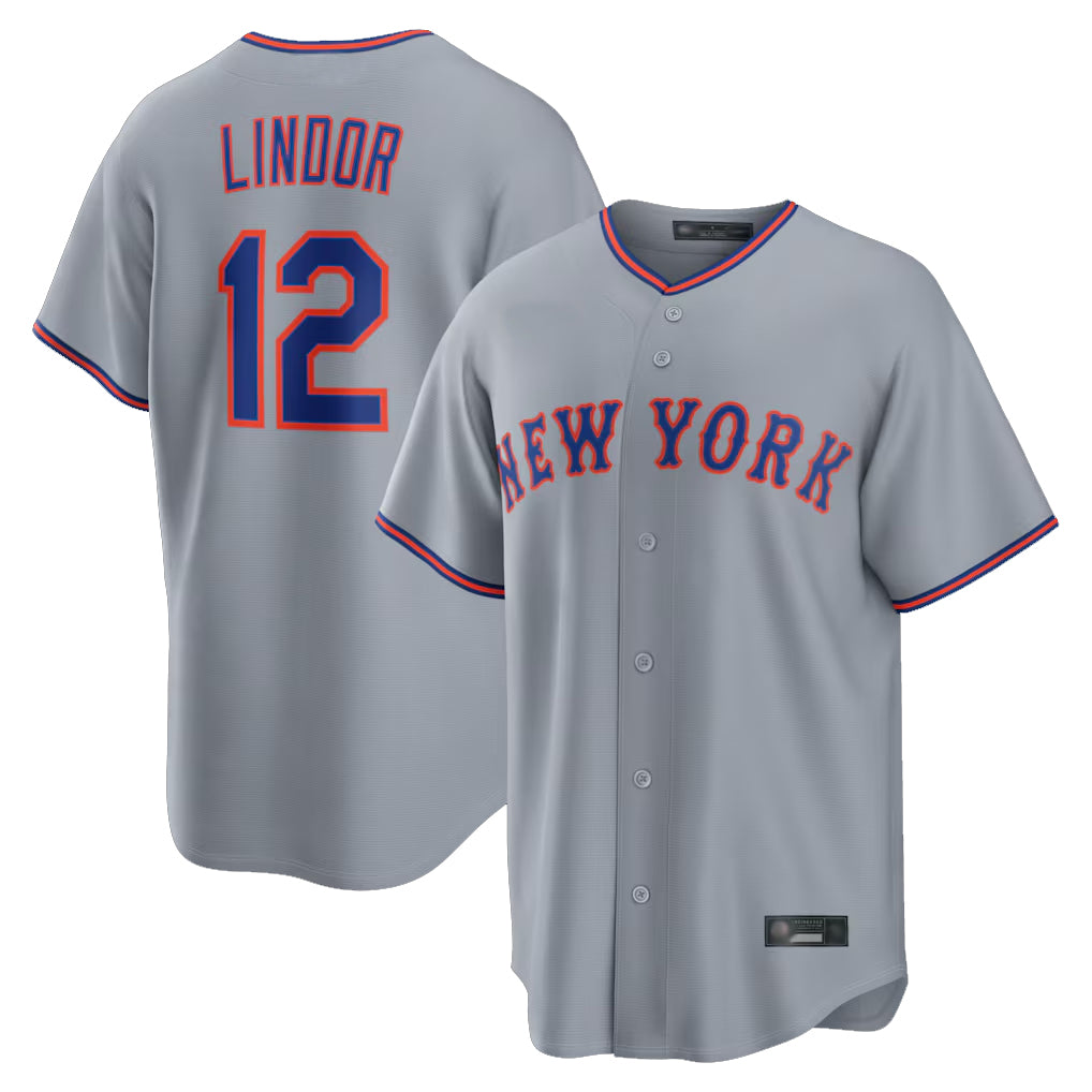 Cooneas NY.Mets #12 Francisco Lindor Player Gray Road Home Game Stitched Jerseys