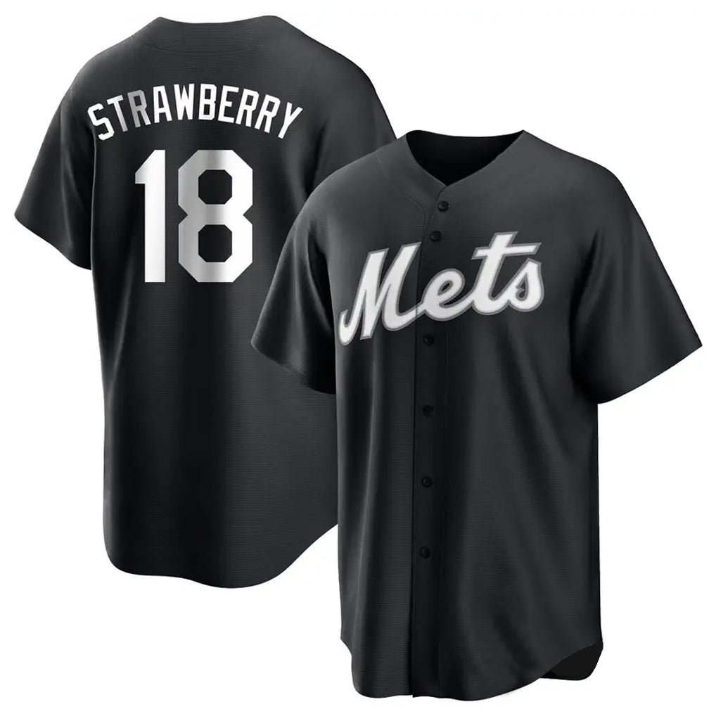 Cooneas NY.Mets #18 Darryl Strawberry Player Black Home Game Stitched Jerseys