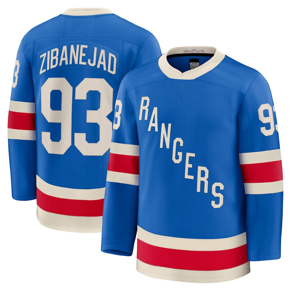 Cooneas NY.Rangers #93 Mika Zibanejad Blue Centennial Premium Jerseys