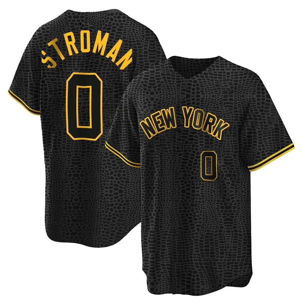 Cooneas NY.Yankees #0 Marcus Stroman Player Black Snake Skin City Game Home Stitched Jerseys
