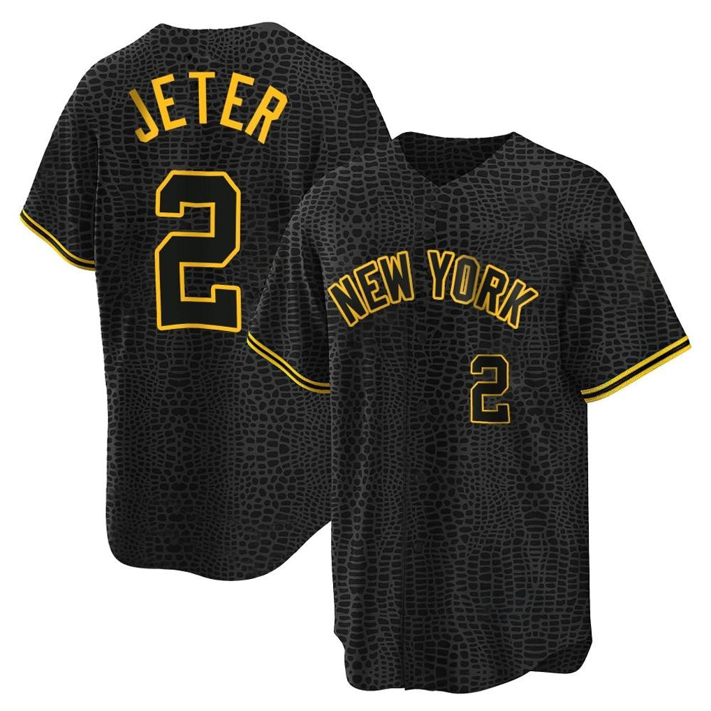 Cooneas NY.Yankees #2 Derek Jeter Player Black Snake Skin City Game Home Stitched Jerseys