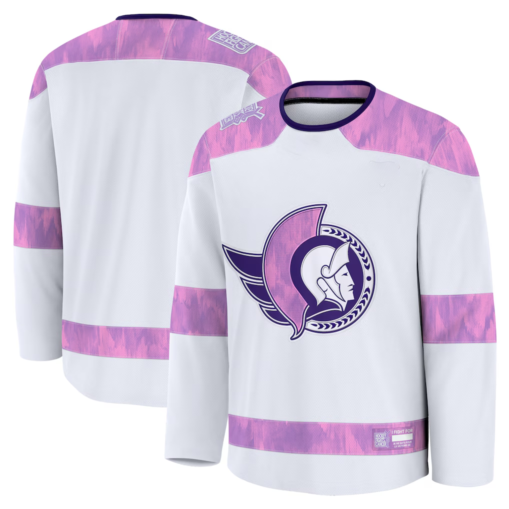Cooneas O.Senators White 2024 Hockey Fights Cancer Practice Jerseys