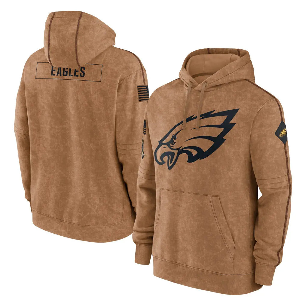 Cooneas P.Eagles Brown Salute to Service Pullover Hoodies Limited Game Blank Player Stitched Jerseys