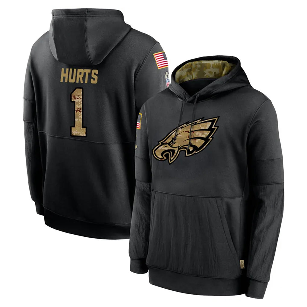 Cooneas P.Eagles #1 Jalen Hurts Player Black Salute to Service Hoodies Limited Game Stitched Jerseys