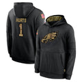 Cooneas P.Eagles #1 Jalen Hurts Player Black Salute to Service Hoodies Limited Game Stitched Jerseys