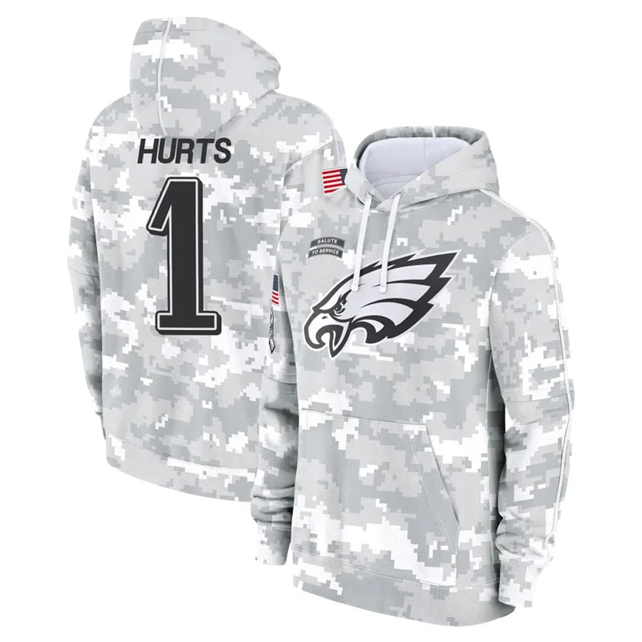 Cooneas P.Eagles #1 Jalen Hurts Player Military Hoodie Arctic Camo Salute To Service Stitched Jerseys