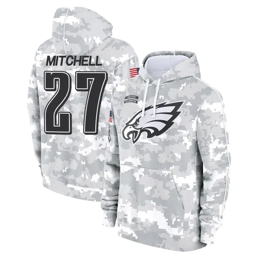Cooneas P.Eagles #27 Quinyon Mitchell Player Military Hoodie Arctic Camo Salute To Service Stitched Jerseys